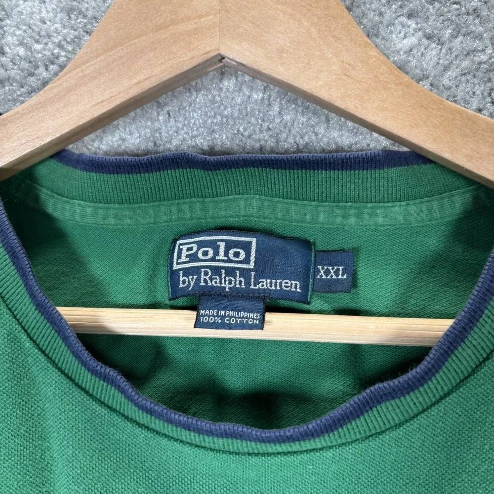 Vintage Polo Ralph Lauren‎ Shirt Mens 2XL Green Cotton Ringer Short Sleeve 90s